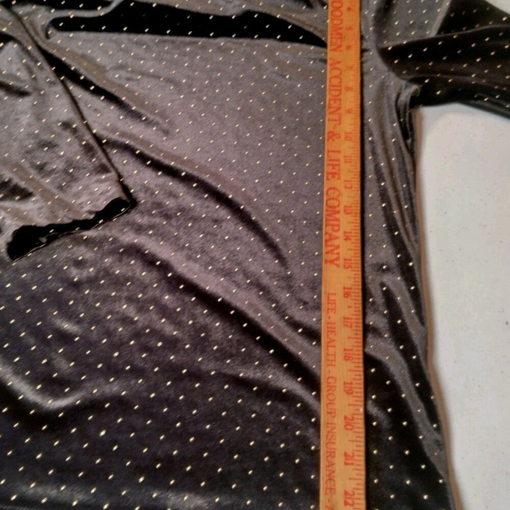 Jacklyn Smith Velour Shirt Women Large Black Gold Studded Draped Neck Stretch - Picture 5 of 10